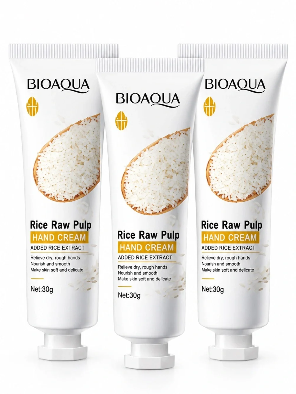 3 Piece Rice Raw Pulp Moisturizing Hand Cream Set 30g Each NEW